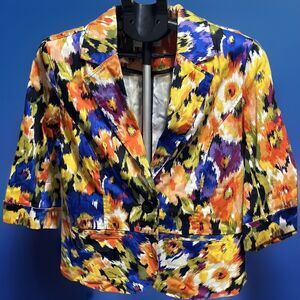 Erin London bright Floral Blazer 3/4 Cuff Sleeve 1 Button Front Closure Medium